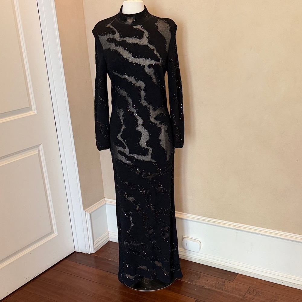 St. John Couture by Marie Grey Black Long Sleeve Sequin Maxi Dress